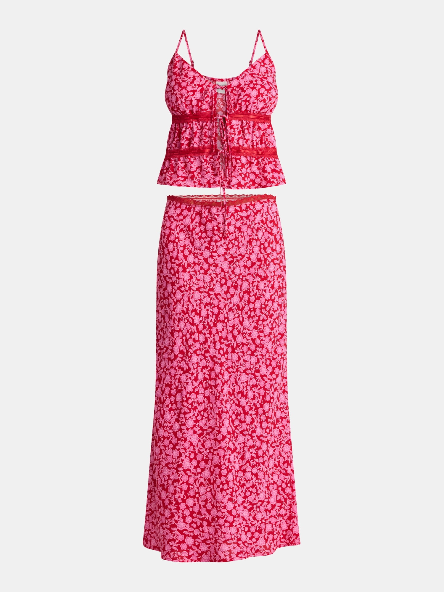 No Boundaries Tie Front Lace Top and Maxi Skirt Set, 2-Piece, Women's