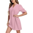 thumbnail image 4 of ANYJOIN Women Summer Dresses V Neck Ruffle Short Sleeve Sundress Casual Shift Dress, 4 of 5