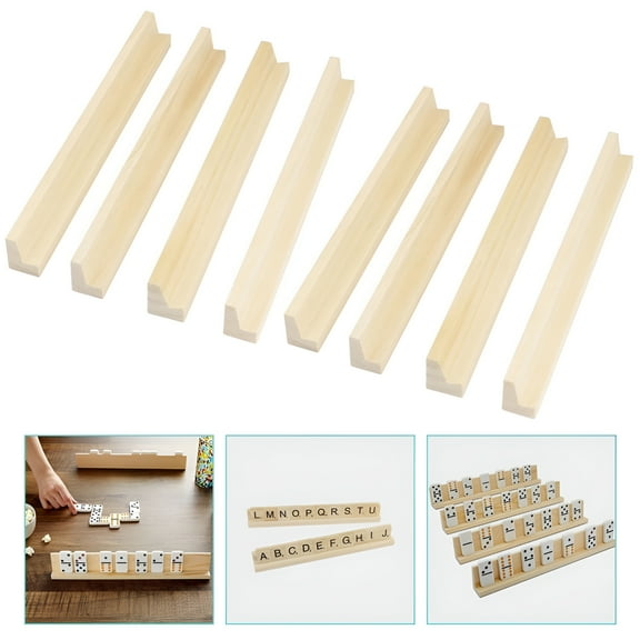 ACDANC domino holders 8Pcs Wooden Domino Trays Mexican Train Racks Holders Rummy Tiles Wood Holder (7.48X0.91X0.71Inch)
