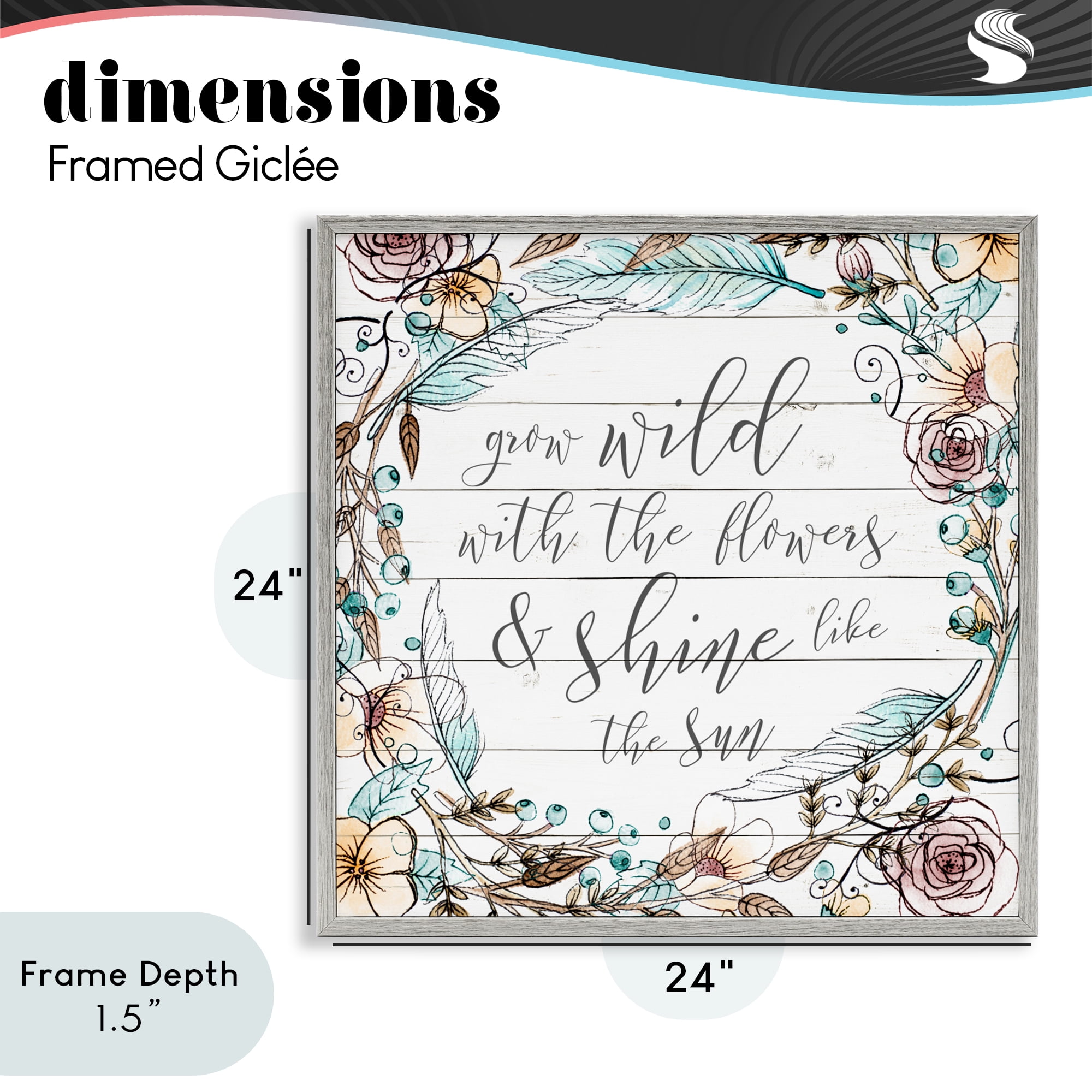 Stupell Industries Grow Wild With Flowers Gray Framed Giclee Art, design by SD Graphics Studio