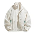 thumbnail image 6 of Women's Windbreaker Jackets without Hood Full Zip Stand Lapel Collar Windproof Waterproof Nylon Fall Coat (M, Beige), 6 of 7