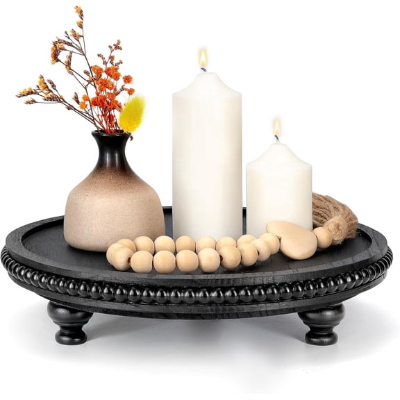 EOSAHR Pine Wood Display Riser – Rustic Round Wooden Riser with Beaded Edge for Plants, Cake Stand, or Home Decor (Black, 1-Piece)