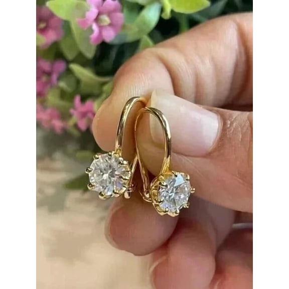2Ct Round Cut White Moissanite Women's Drop Earrings 14K Yellow Gold Plated