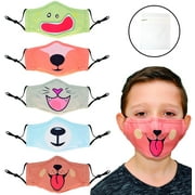 CuteRus Animal Kids Face Masks - Children Washable Reusable and Adjustable Face Cloth 5-Pack