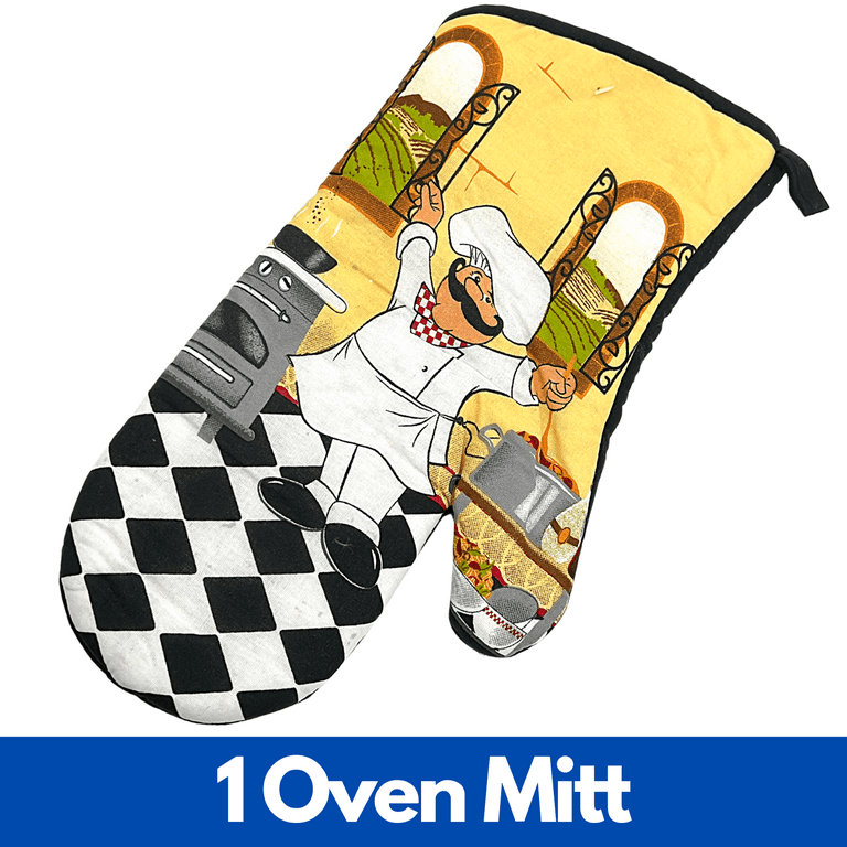 Chef Themed Kitchen Towel Set with 2 Quilted Pot Holders 2 Dish Towels and  1 Oven Mitt