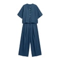thumbnail image 5 of LEKWK Linen Sets for Women 2 Piece 3/4 Sleeve Button Down Crewneck Tops and Loose Fit Wide Leg Pants Summer Fashion Casual Vacation Outfits, 5 of 5