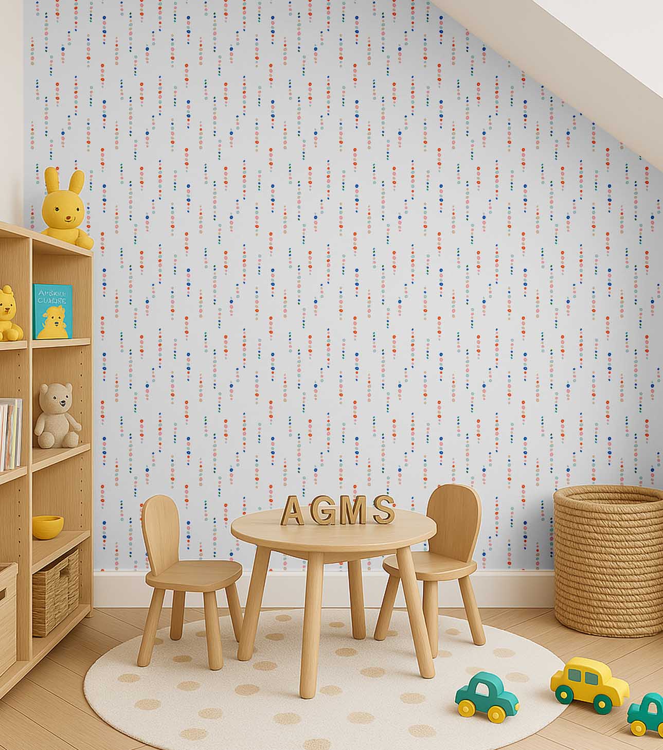 S4Sassy Peel & Stick Wall Covering, Vertical Dotted Stripe Print Removable- White Kids Room Walls Mural, Instant Wall Makeover Sticker for Kids Room, Self-Adhesive Removable Wallpaper Vinyl-25"x360"
