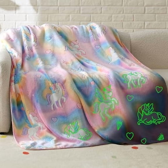 Unicorn Glow in The Dark Blanket - Pink Blanket for Girls Kids Age 3-12 as Unicorn Birthday Gift, GentleSoft Cozy Cute Throw for Couch Sofa Bed Home Decor, 50x60