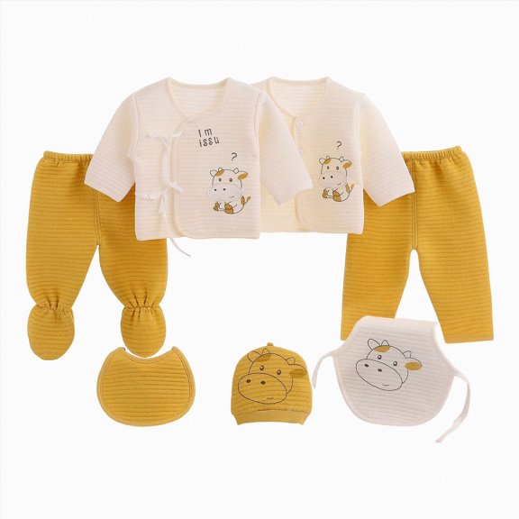 CAUYDY Infant Boys Outfits Preemie Girls Clothes Unisex Newborn Sleepers Long Sleeved Shirt Hat Pants Bib Bellyband 7Pcs Comfy Set Fall Winter Sizes 0-3 Months,Yellow