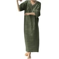 thumbnail image 2 of Summer Saving Wycnly Dresses for Women Beach Casual Loose Comfy Cotton Linen Long Sundress 3/4 Sleeve V-Neck Solid Summer Maxi Formal Dress Army Green m, 2 of 6