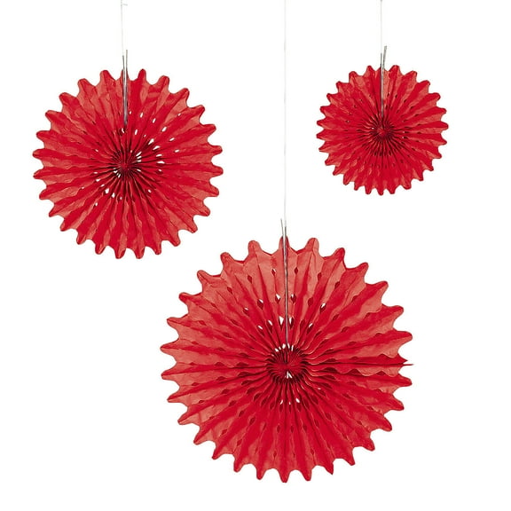 Fun Express Red Paper Party Lanterns & Hanging Pom Poms, 12 Count