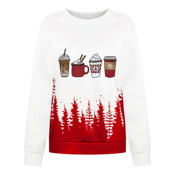 Mujeres Otoño Invierno niñas World's Tree Farm árbol de Navidad estampado cuello redondo entrenamiento manga larga sudadera Tops pulóver blusa Fridja fhghd1014