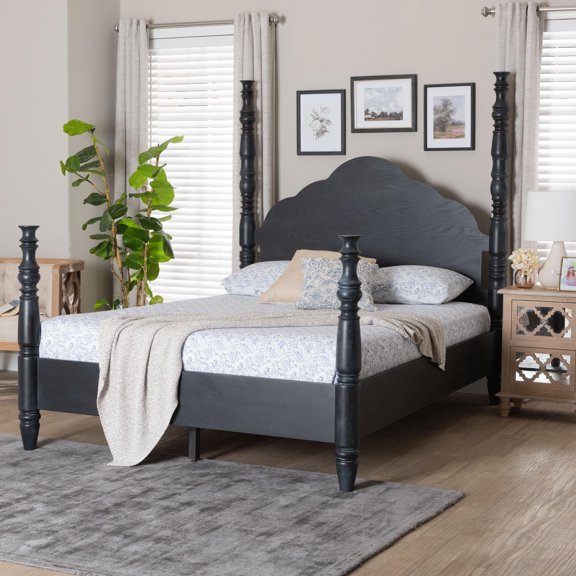 Baxton Studio Four-Poster Farmhouse Platform Bed, Queen, Black