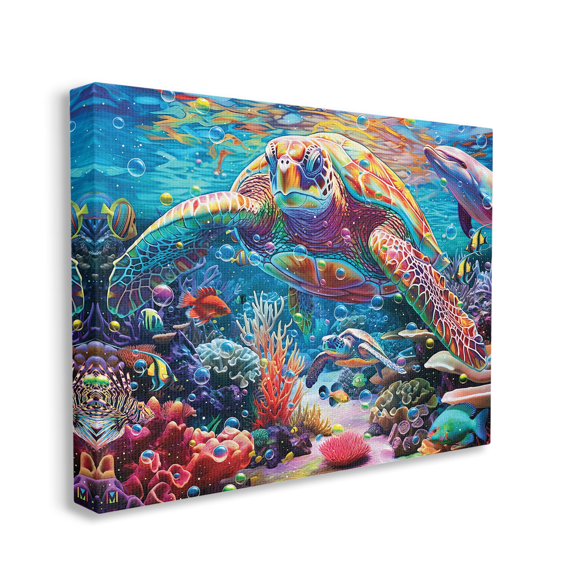 Stupell Industries Vivid Sea Turtle & Reef Animals & Insects Painting Gallery Wrapped Canvas Art Print Wall Art, 30 x 24