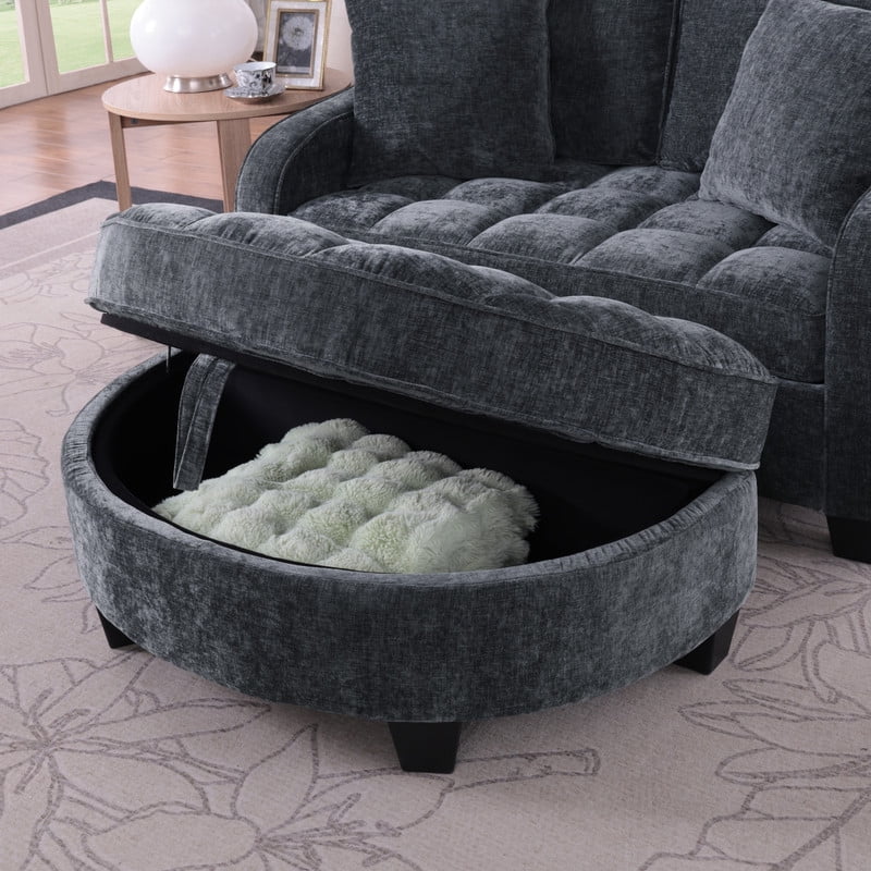 Set of 2 Accent Loveseat Sofa with Storage Ottoman, 2-Seater Armchair Chaise Lounger with Adjustable Backrest & Storage Pockets