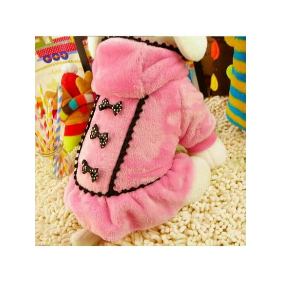 Pet Dog Cat Princess Fleece Coat Puppy Hoodie Bowknot Warm Dress Apparel Outfit