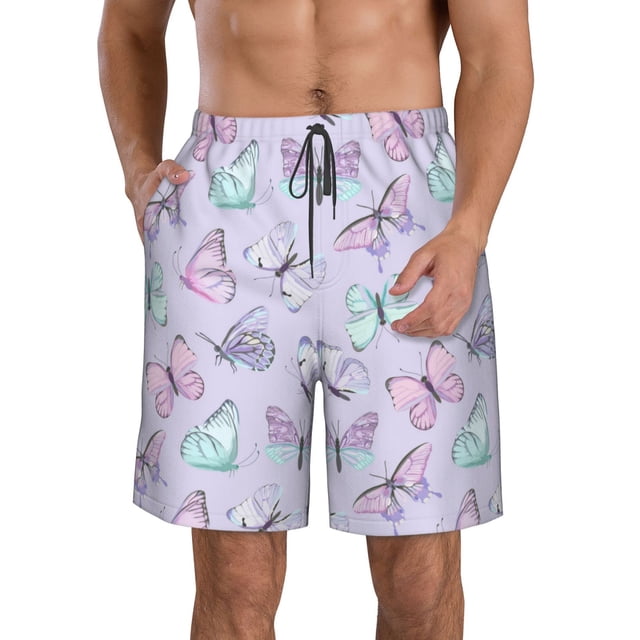 Balery Purple Butterfly Traje de Baño Estilo Hawaiano para Hombre, Shorts de Secado Rápido con Bolsillos-3X-Large