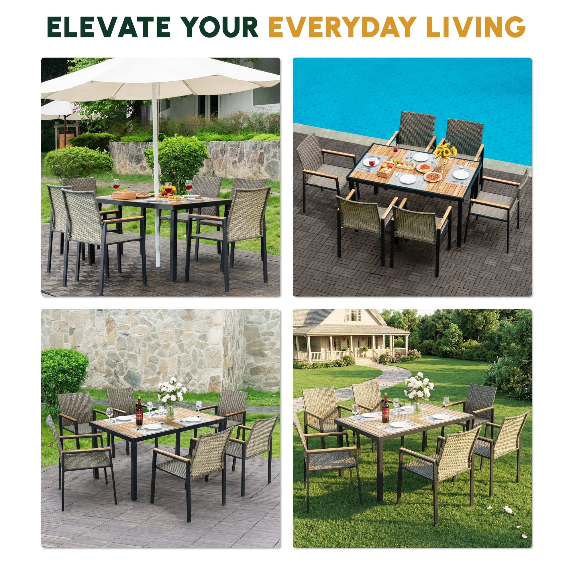 Segmart Outdoor Dining Set for 6 Person, Patio Table and Chairs Set with Textilene Armchairs & Swivel Chair, Conversation Furniture Set for Backyard, Poolside, Blue