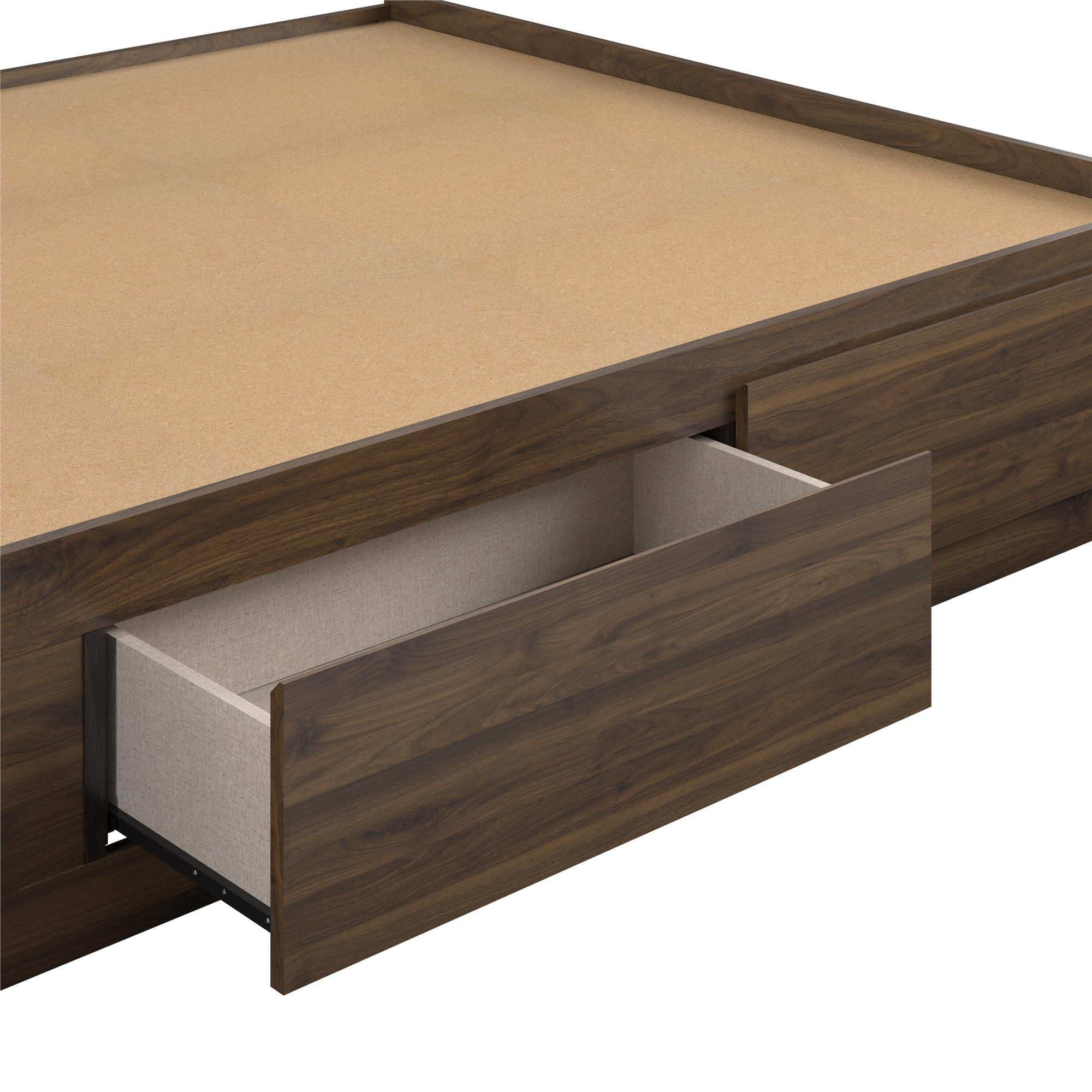 Ameriwood Home Full Platform Bed with Drawers, Walnut
