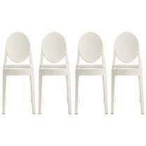 2xhome Set of 4 Modern Contemorary Dining Ghost Side Chairs Stackable Victorian Acrylic Plastic Vanity Chairs, White