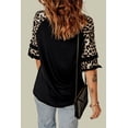 thumbnail image 1 of ABPHQTO Top de patchwork con mangas de leopardo y volantes negro para mujer, 1 of 5