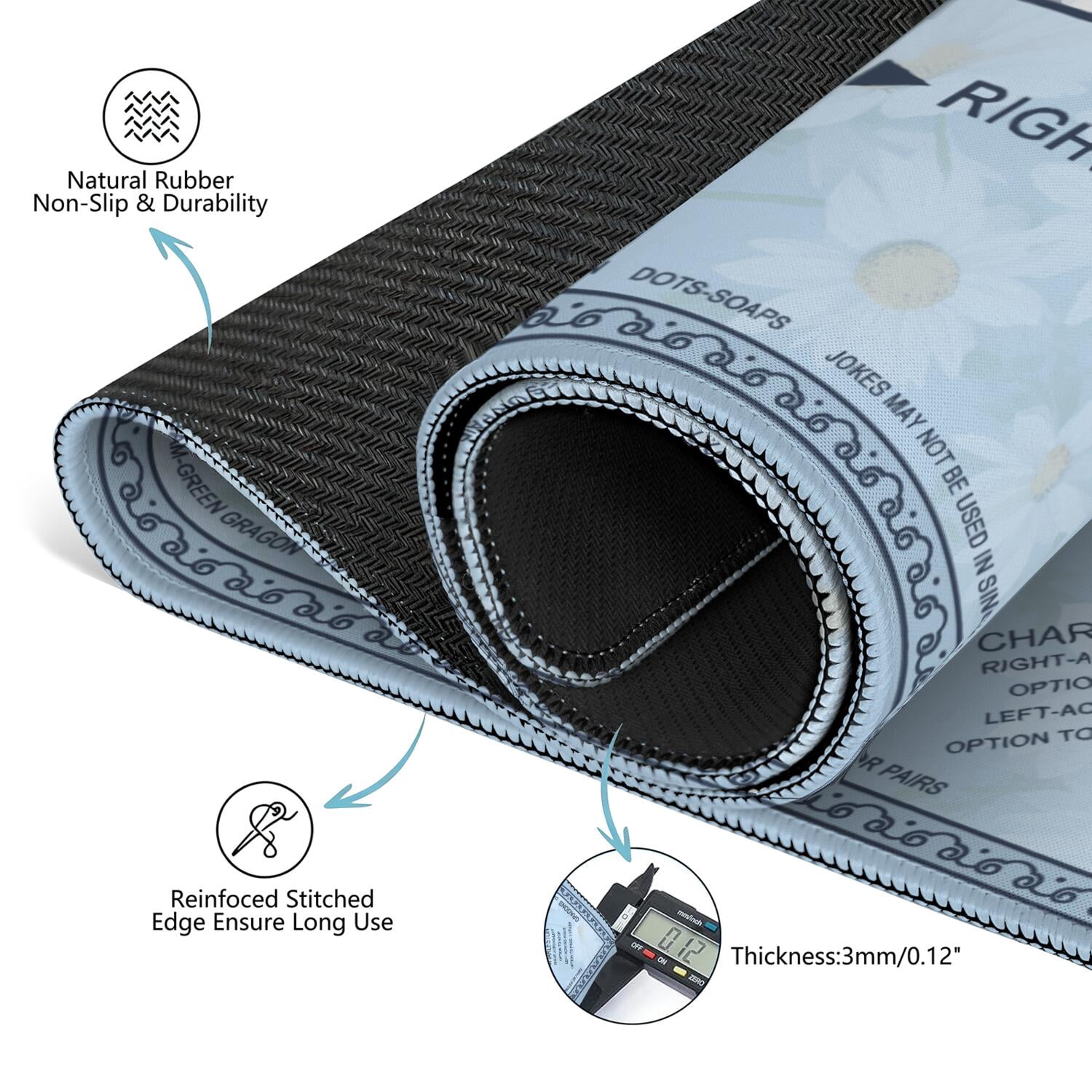 Daisy Mahjong Mat with Rules, 31.5*31.5in Anti Slip American Mahjong Mat for Table, Noise Reduction, Neoprene Mah jongg Mats with Carrying Bag & 3 Dices, Mahjong Supplies Gift, Board Tile Games Mats