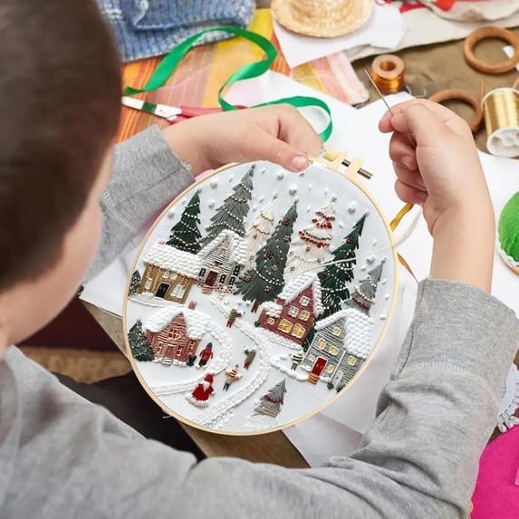 Clearance Sale | Christmas Embroidery Kit with Stamped Pattern, DIY Craft Set for Beginners Adults and Kids
