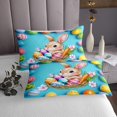 thumbnail image 3 of Erosebridal Kawaii Bunnies Rabbit Coverlet Set Twin, Rainbow Easter Eggs Bedding Set 2pcs, 3 of 5