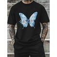 thumbnail image 5 of Men's T-Shirt Blue Butterfly Retro Flowers Cartoon Decor Short Sleeve Casual Tee Classic Crew Neck T-Shirt for Men, S, 5 of 6
