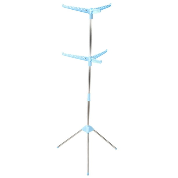 Perchero plegable para secar ropa, percha de almacenamiento de prendas con trípode para interiores y exteriores. Azul 2 capa