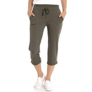 Eddie Bauer Women's Stretch Soft Cotton Blend Elastic Waistband Capri Pants (Basil Heather, S)