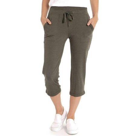 Eddie Bauer Women's Stretch Soft Cotton Blend Elastic Waistband Capri Pants (Basil Heather, S)