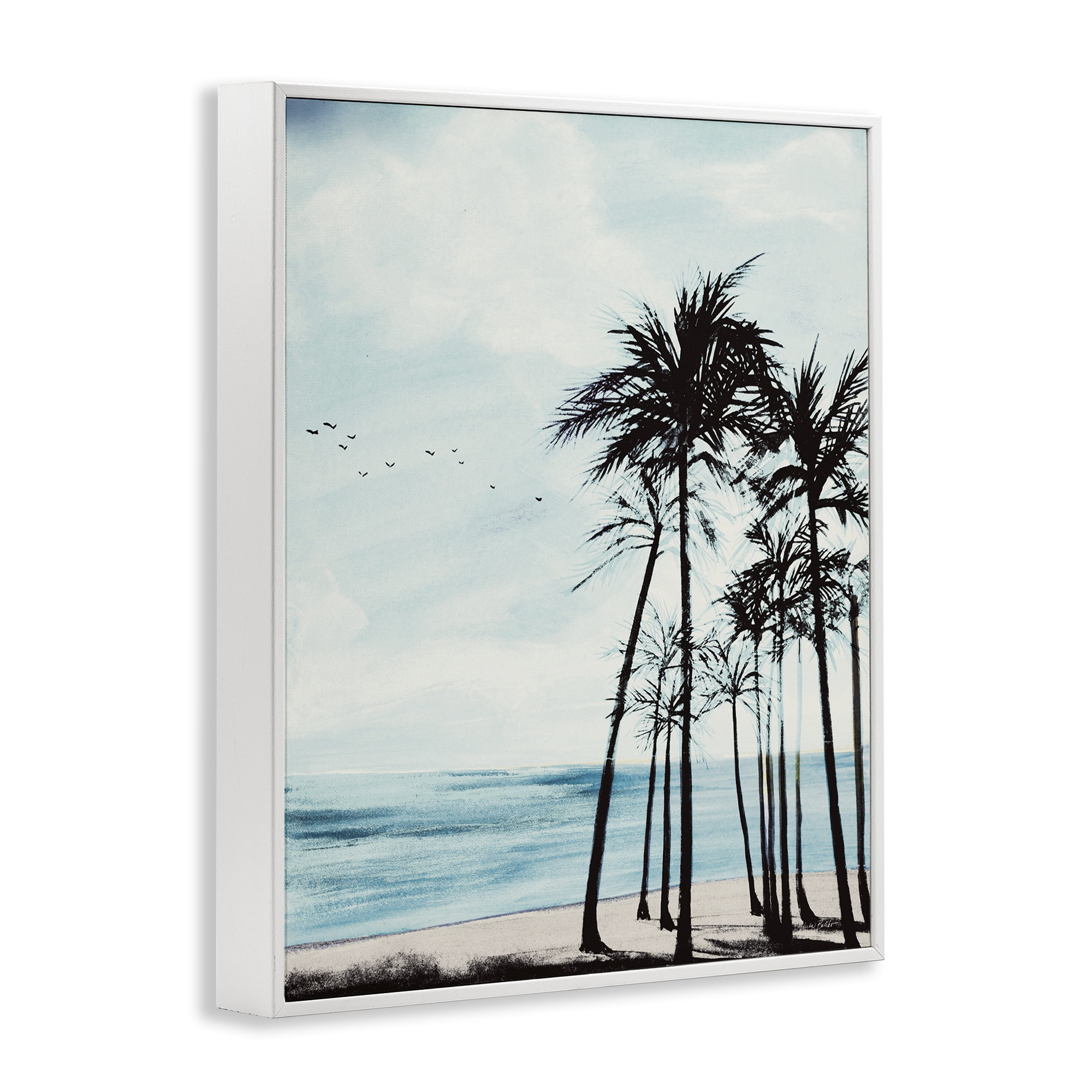 Stupell Industries Summer Beach Silhouette Coastal Painting White Framed Art Print Wall Art, 11 x 14