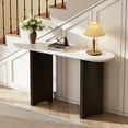 thumbnail image 2 of EUROCO 53.9" Narrow Console Table,Wood Entryway Table Rustic Sofa Table with Curved Legs and Oval Faux Marble Top for Entrance and Living Room,Espresso, 2 of 7