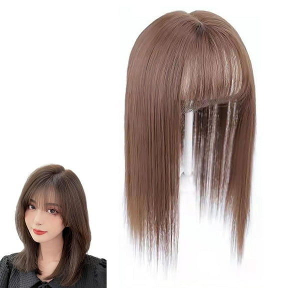 Make Hair Thicker Instantly-Air Bangs Hair Piece, Confideint/Curetoaway Clip in Bangs Real Human Hair, Clip On Bangs for Women, Receding Hairline Band Women, Fake Bangs(Light Brown-35cm/13.78in)