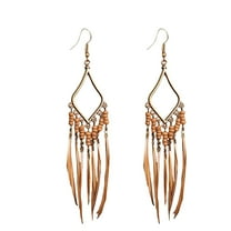 Women's Feather Earrings Bohemian Fringe Tassel Long Drop Dangle Earrings Set with Design for Women