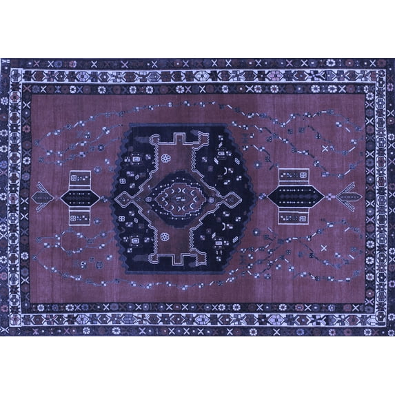 Ahgly Company Machine Washable Indoor Rectangle Persian Blue Traditional Area Rugs, 5' x 8'