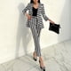 thumbnail image 3 of Ropa de mujer Otoño Nuevo elegante traje de rayas cruzado ajustado de moda pantalones de mujer ajustados a la cintura traje profesional, 3 of 5