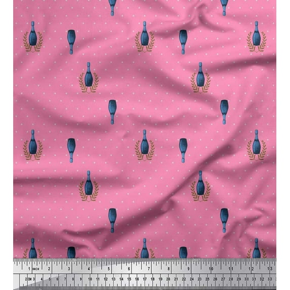 Soimoi Cotton Voile Fabric Leaves,Dot & Bottle Vintage Printed Fabric 1 Yard 56 Inch Wide