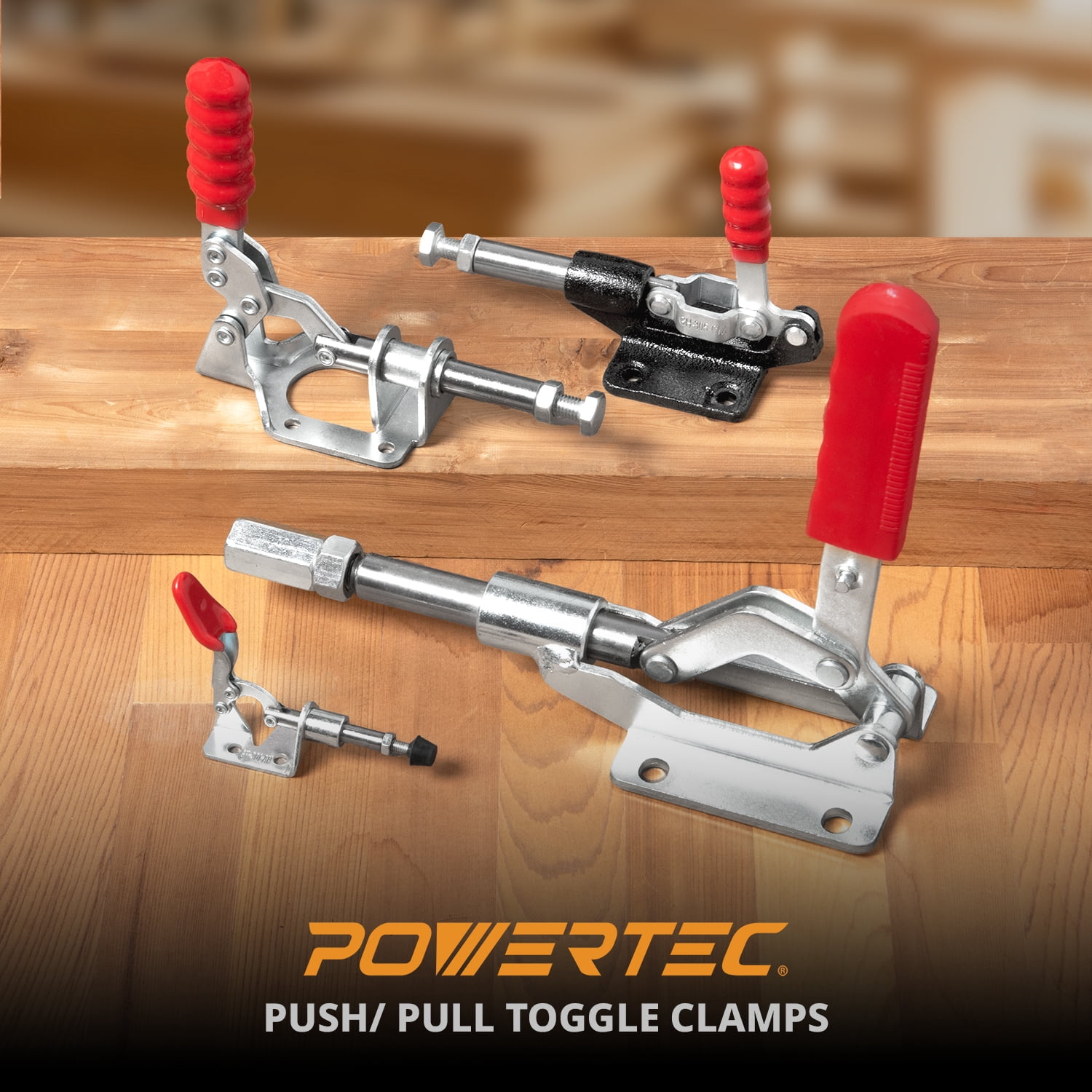 POWERTEC 4PK Toggle Clamp, 300lbs Holding Capacity, 302F Quick Release Push Pull Clamp for Woodworking Jigs and Fixtures, Pocket Hole Jigs, Welding, CNC, 20304-P4