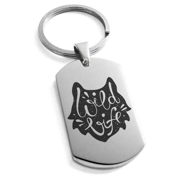 Stainless Steel Wild Life Engraved Dog Tag Keychain Keyring