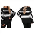 thumbnail image 2 of Suéteres de Punto A Rayas de Gran Tamaño para Mujer, Ropa de Otoño 2025, Suéter de Cuello Redondo de Invierno con Abertura Lateral Negro M, 2 of 6