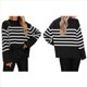 thumbnail image 2 of Suéteres de Punto A Rayas de Gran Tamaño para Mujer, Ropa de Otoño 2025, Suéter de Cuello Redondo de Invierno con Abertura Lateral Negro L, 2 of 6