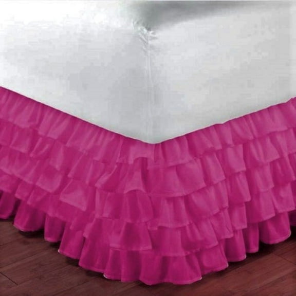 Gypsy Full Hot Pink Ruffled Bed Skirt Wrap Around Layered Solid Bed Dust Ruffle 20" Inch Drop