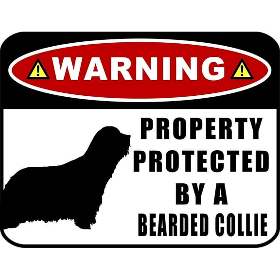 PCSCP Warning Property Protected by a Bearded Collie (SILHOUETTE) 11.5 inch x 9 inch Laminated Dog Sign