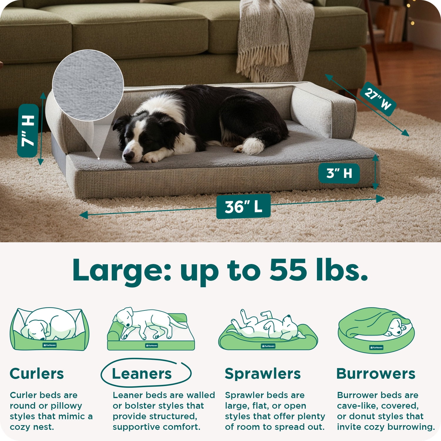 FurHaven Comfy Couch, Large, Gray