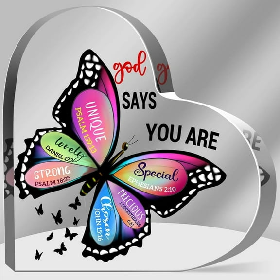 Christian Gifts For Women - Butterfly Acrylic Paperweight Keepsake Desk Decor For Office Home Religious Spiritual Gifts For Friends Christian - God Says You Are Unique And Special 4X4 In