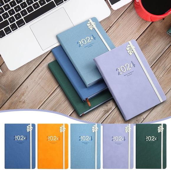 2024 Daily Planner - Libro de 365 días A5 con cubierta de cuero, diseño mensual y 400 páginas gruesas para la gestión del tiempo y productividad