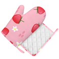 thumbnail image 1 of DouZhe Oven Mitts and Pot Holders Sets, Pink Strawberries Flowers Prints Non-Slip Heat Resistant Kitchen Oven Silicone Glove, 1 of 7