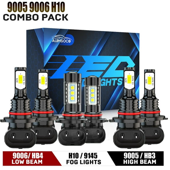 9005 9006 H10 Led Headlight Kits Hi/Lo Bulbs Fog Lights Cool White Bulbs 8000LM 6000k Combo Pack of 6 High Power Lamps 50000 Hours Lifespan Easy Install For Jeep Commander 2006 2007 2008 2009 2010